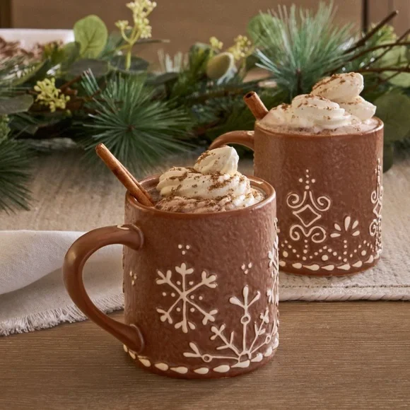 Pottery Barn Gingerbread Stoneware Mugs - Set of 2